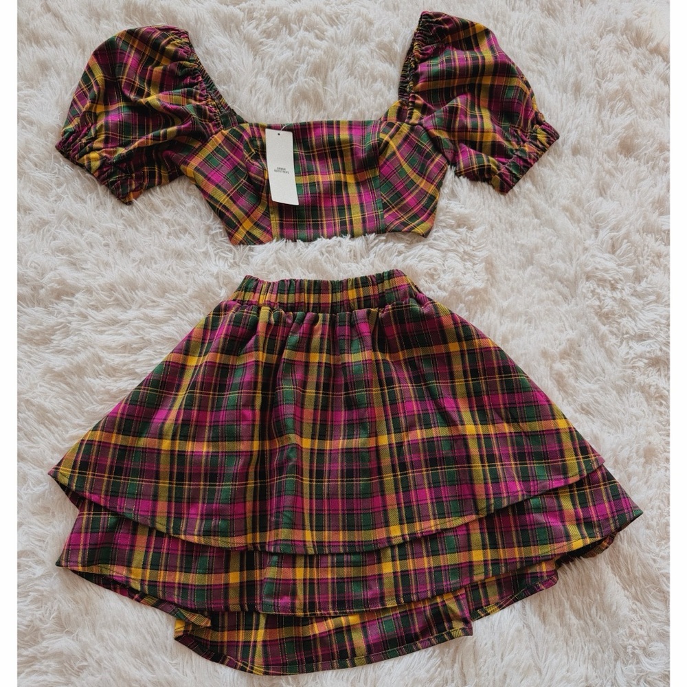 Urban Outfitters Liana Plaid Top and Skirt Set